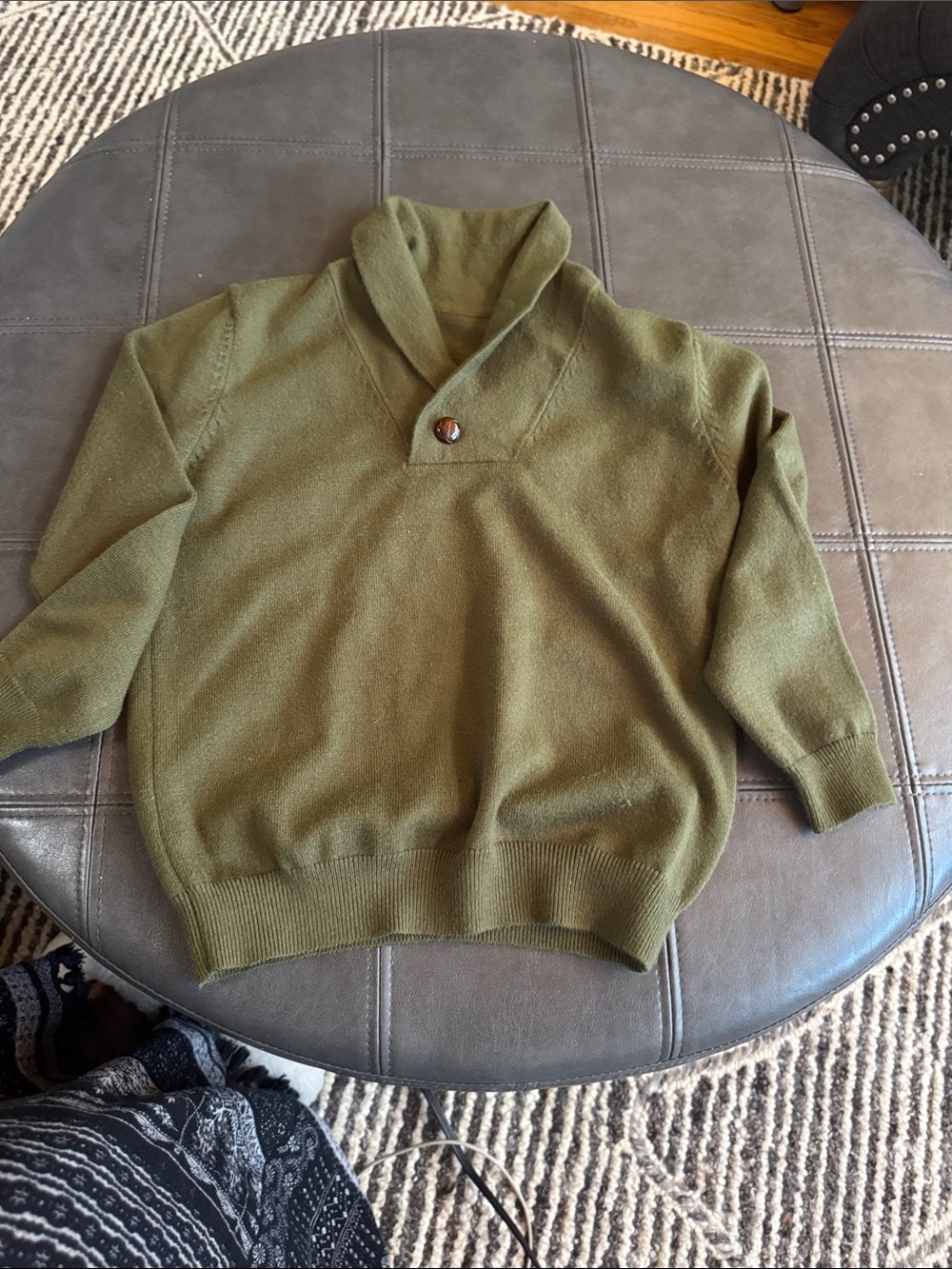 Boys Olive Shawl Collar Sweater